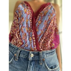 FREE PEOPLE Printed BOUTIQUE Spaghetti Strap V Neck Bodysuit S P